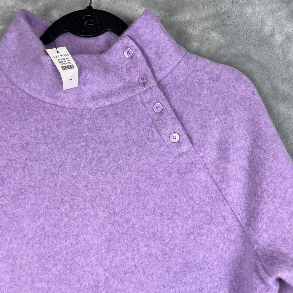 Talbots Women Swesater Lavender Purple Fleece Mock Neck Button Detail Pullover M - Picture 11 of 12